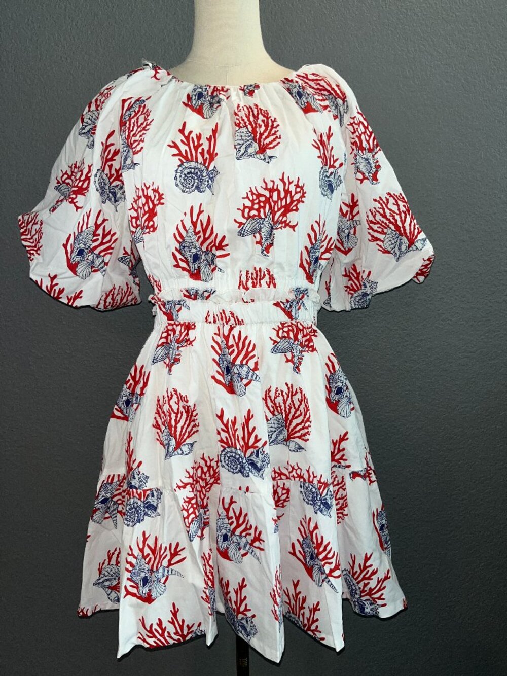 NWT Anthropologie Priya Israni Coral Print Puff-Sleeve Mini Dress - Size Small